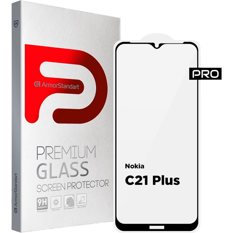 Внешний вид Защитное стекло ARMORSTANDART Pro для Nokia C21 Plus Black (ARM62198)