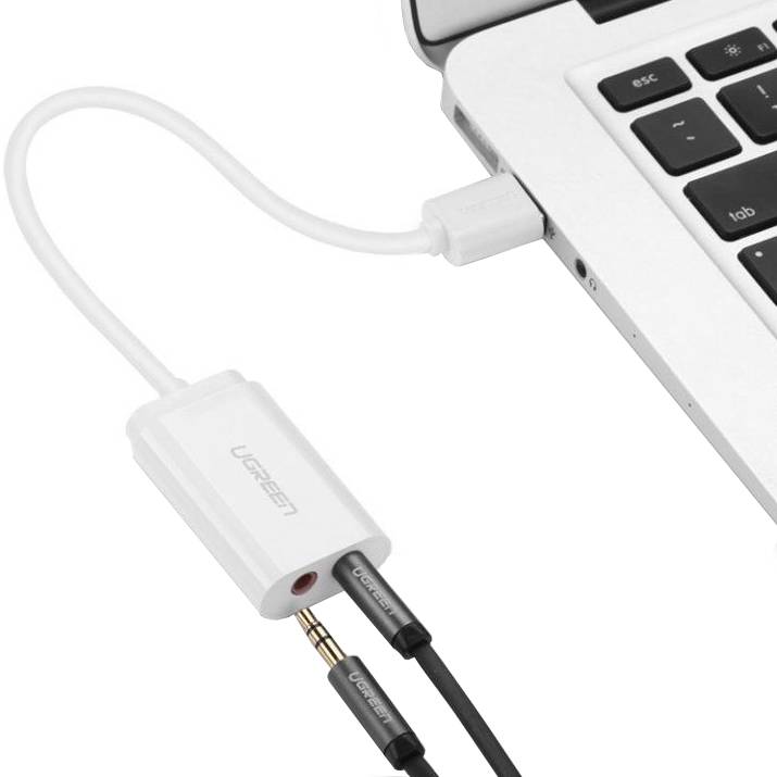 Звуковая карта UGREEN USB AUX jack, TRRS (Mic + Ear), 15cm White US205 Интерфейс USB