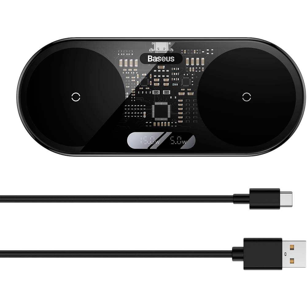 Беспроводное зарядное устройство Baseus 20W Digital LED Display Black (WXSX010101) Выходной разъем USB Type-C