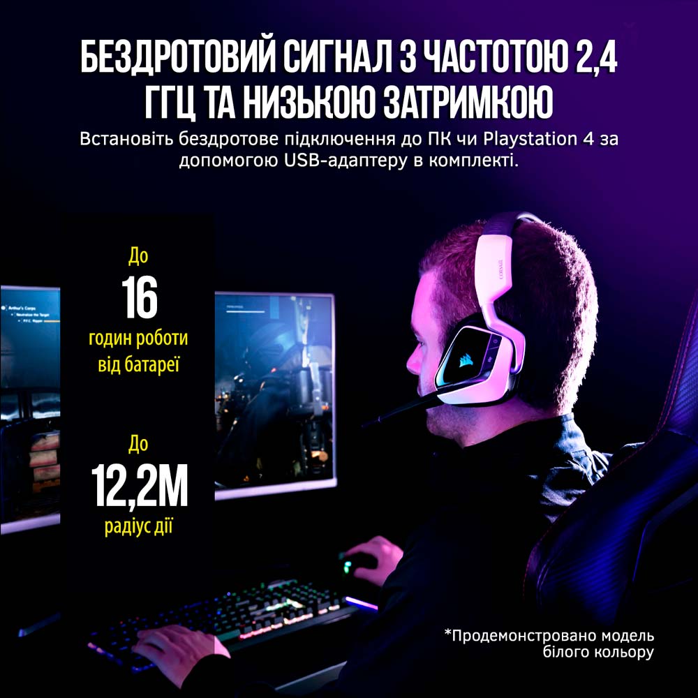 Гарнітура CORSAIR Void RGB Elite Wireless Premium White (CA-9011202-EU) Особливості підсвітка