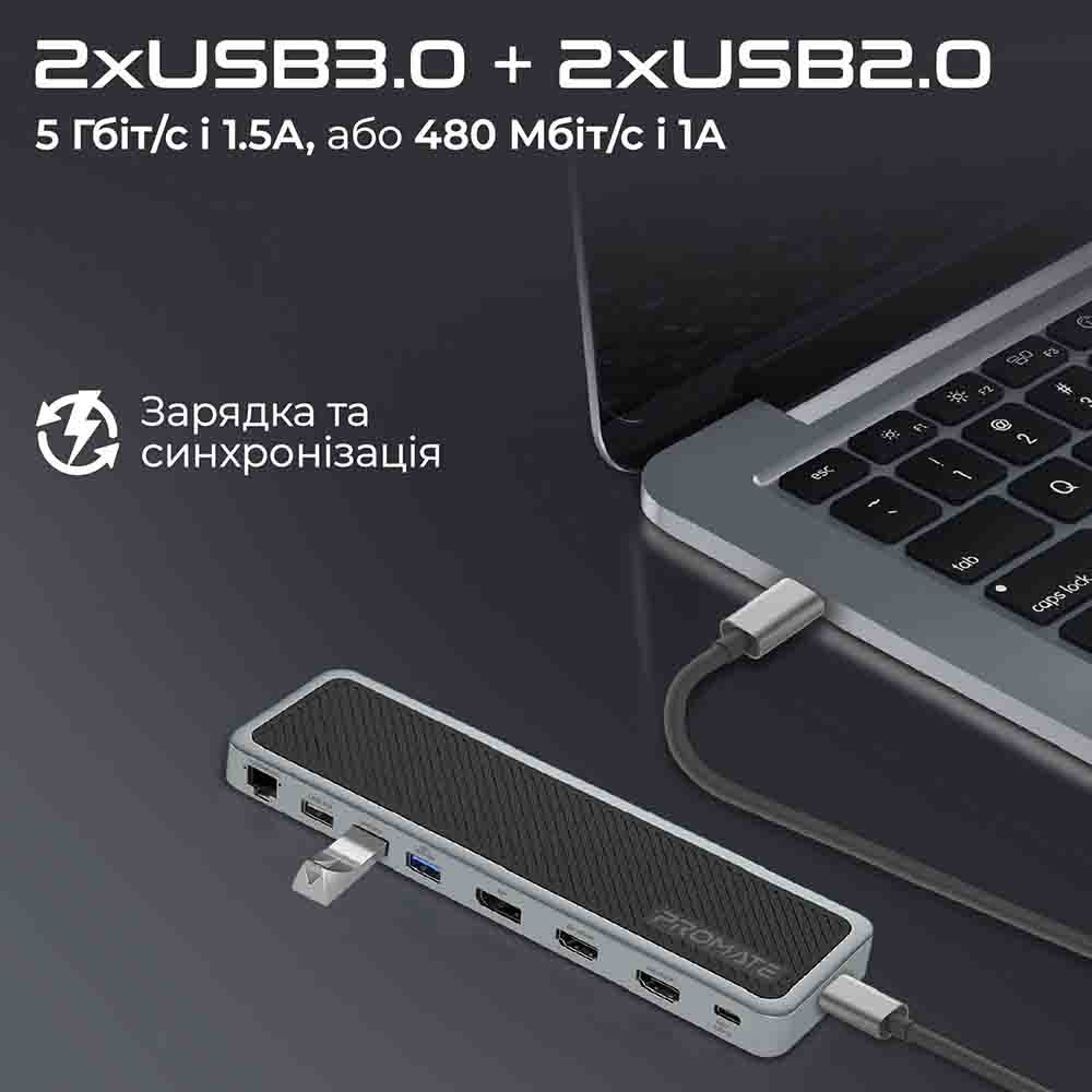 Док-станция Promate ApexHub-MST 13 в 1 Grey (apexhub-mst.grey) Дополнительные разъемы DisplayPort