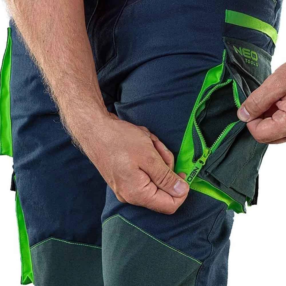 Штани NEO TOOLS Premium S/48 (81-227-S) Додатково ширина пояса 42 см, довжина штанини за внутрішнім краєм 75 см, довжина штанини по зовнішньому краю 104 см, Щільність 210 г/м²