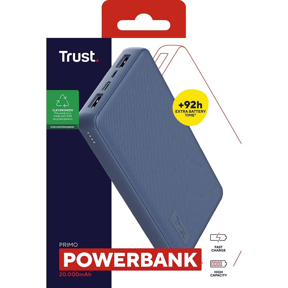 Powerbank TRUST Primo ECO 20000 mAh Blue (25026) Тип аккумулятора Li-Ion