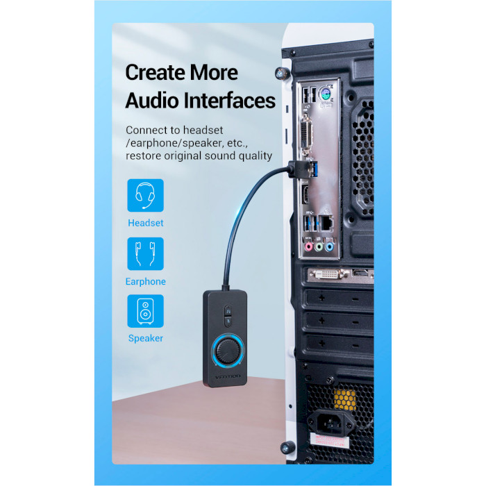 Звуковая карта VENTION Audio USB - 3х3.5 мм jack 0.15m Volume Control (CDRBB) Разрядность ЦАП, бит 16