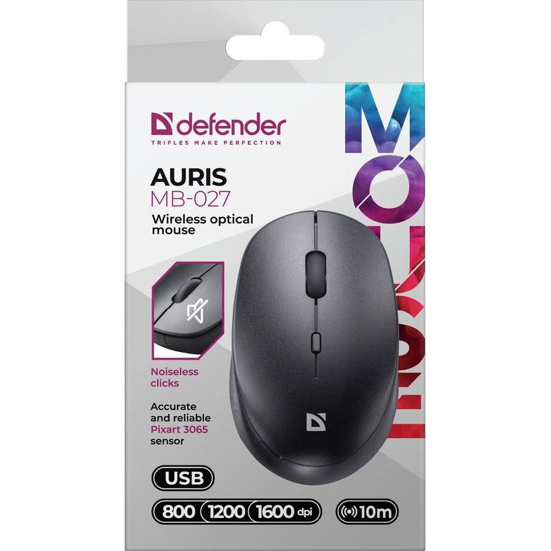 Мышь DEFENDER Auris MB-027 black (52027) Разрешение сенсора 1600