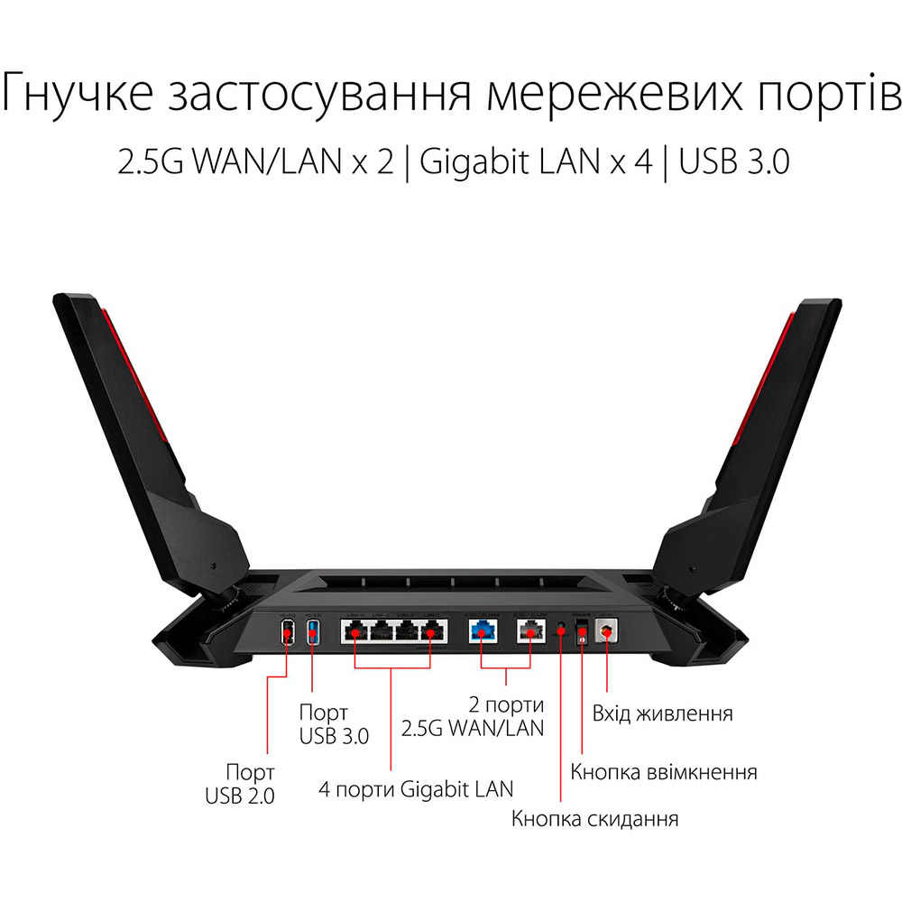Фото Wi-Fi роутер ASUS GT-AX6000 MU-MIMO OFDMA MESH (90IG0780-MU9B00)