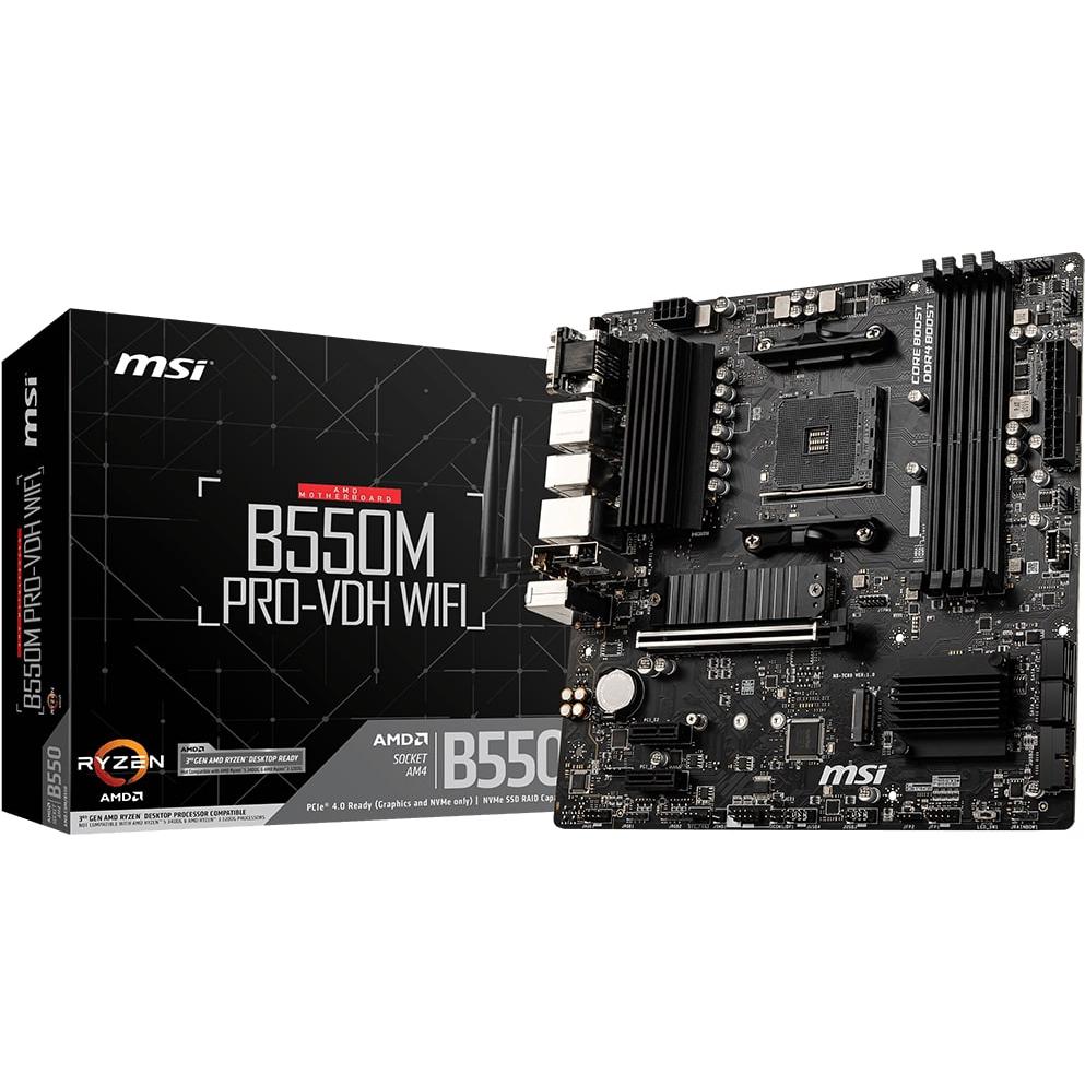 Материнська плата MSI B550M PRO-VDH WIFI sAM4 mATX (911-7C95-048) Підтримувані процесори 3-е поколение AMD Ryzen