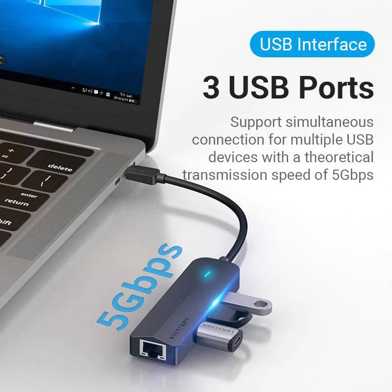 Док-станция VENTION USB 3.1 Type-C - 3 x USB 3.0 + MicroUSB + RJ45 Black (TGPBB) Тип питания пассивный