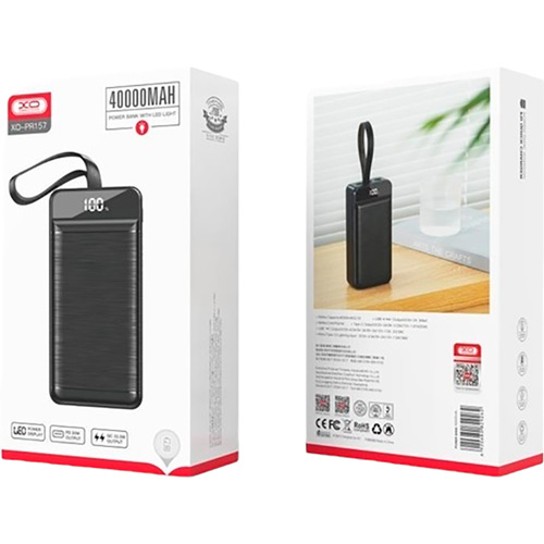 Фото Powerbank XO PR156 30000 mAh 3-Input PD20W + QC22.5W with light Black (PR156_Black)