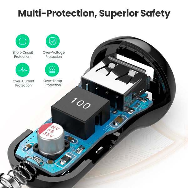 Автомобільний зарядний пристрій Ugreen ED018 24W 2xUSB Car Charger Black (UGR-50875) Кількість пристроїв, що одночасно заряджаються від автомобільної зарядки 2
