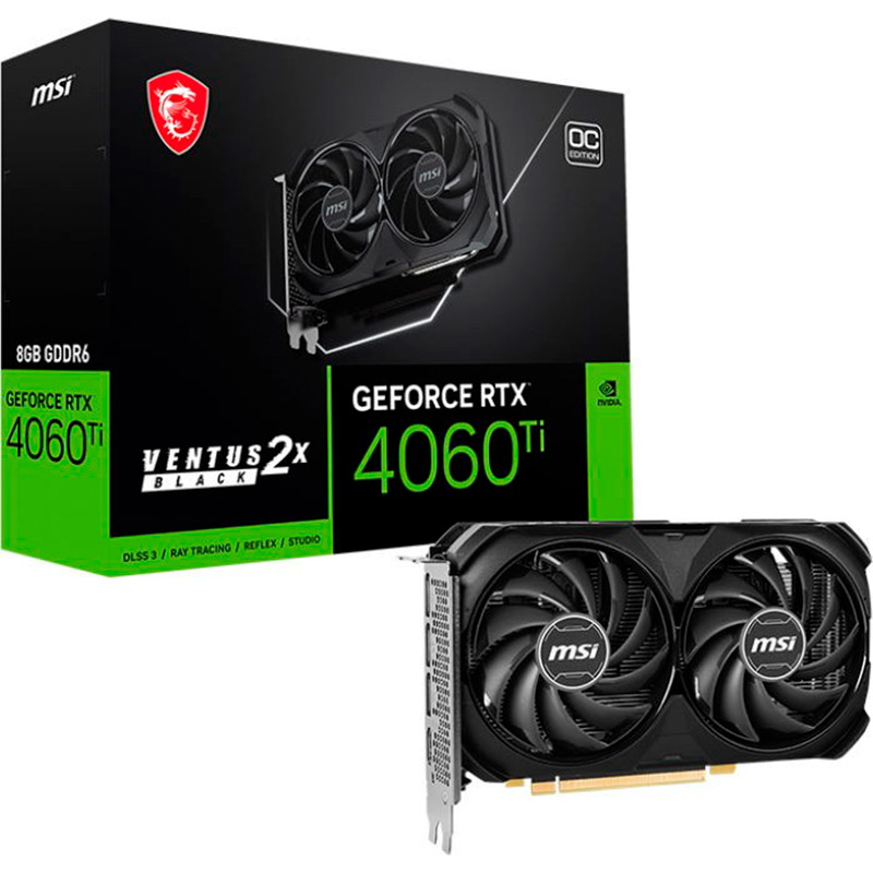 Фото 4 Відеокарта MSI NVIDIA RTX 4060 TI 8Gb 128Bit 2565/18000MHz VENTUS 2X BLACK OC (RTX 4060 Ti VENTUS 2XBLACK8GOC)