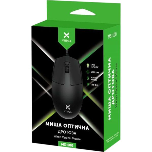 Мышь VINGA MS-100 USB Black Разрешение сенсора 1000