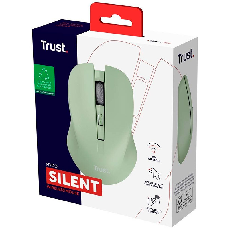 Мышь TRUST Mydo Silent Wireless Green (25042) Разрешение сенсора 1800