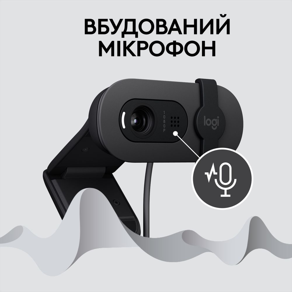 Web-камера LOGITECH Brio 100 FHD Graphite (L960-001585) Размещение на мониторе