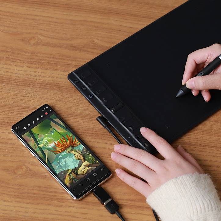 Графический планшет HUION Inspiroy 2 M + перчатка (H951P) Дополнительно USB Type-C; Режим Android: 138x69 мм; Высота чтения пера 10 мм