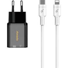 Сетевое зарядное устройство PRODA Xinrui A62 20W + QC 3.0 USB Type-C PD + USB cable Black (PD-A62-BK)