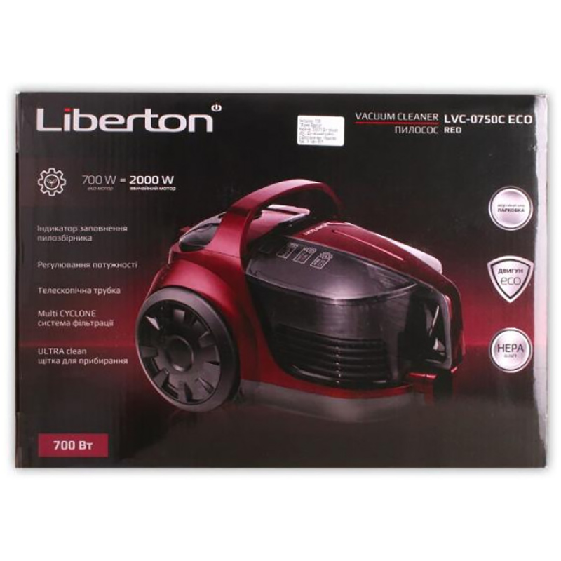 Пилосос LIBERTON LVC-0750C ECO Red Тип прибирання сухе