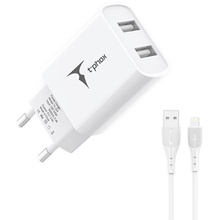 Сетевое зарядное устройство T-PHOX TCC-224 Pocket Dual USB + Lightning cable White (TCC-224 (W)+Lightning)