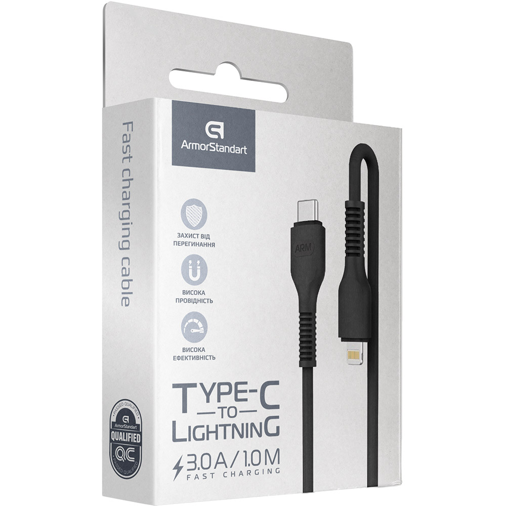 Кабель ARMORSTANDART AR88 Type-C - Lightning 3A 1m Black (ARM65287) Тип USB Type-С - Lightning