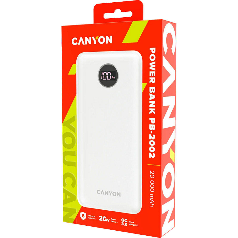 Powerbank CANYON 20000mAh PB-2002 PD White (CNE-CPB2002W) Тип аккумулятора Li-Ion
