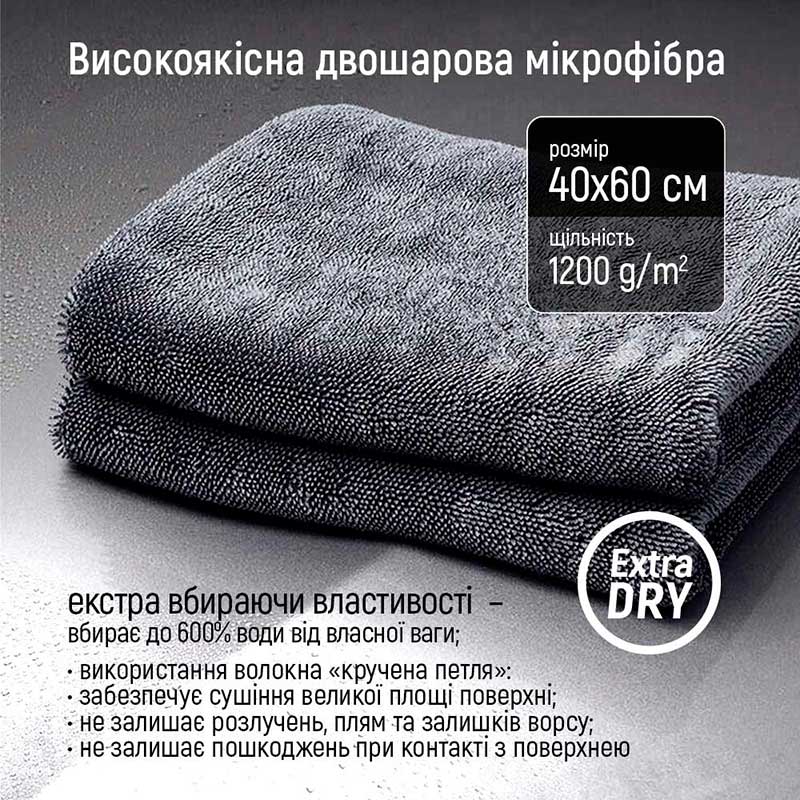 Огляд Мікрофібра COLORWAY Extra Dry 1200г/м2 50х60см Grey (CW-5612)