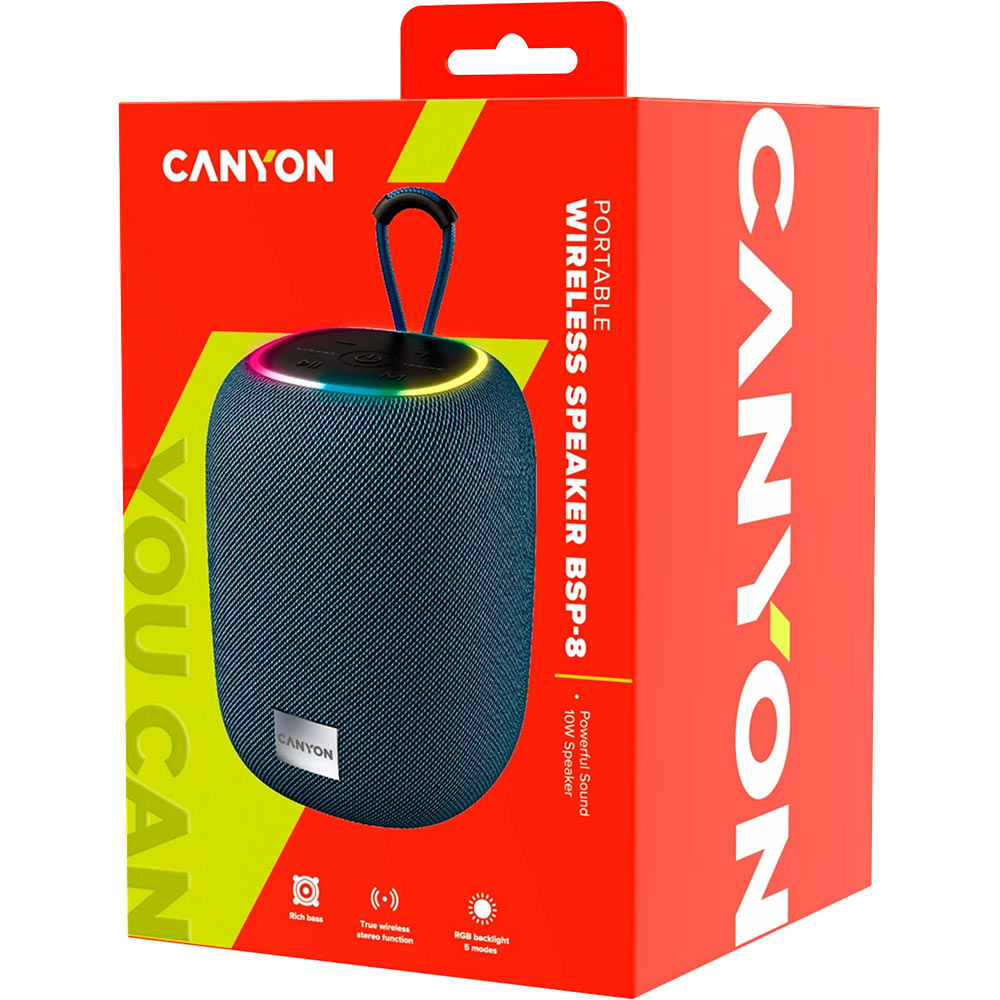 Зовнішній вигляд Портативна акустика CANYON BSP-8 Grey (CNE-CBTSP8G)