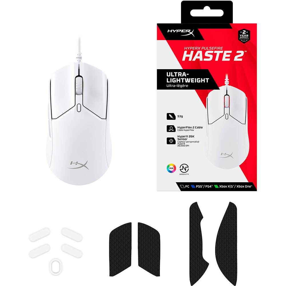 Изображение Мышь HYPERX Pulsefire Haste 2 White (6N0A8AA)