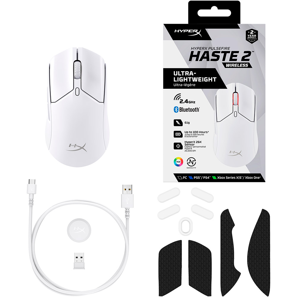 Изображение Мышь HYPERX Pulsefire Haste 2 Wireless White (6N0A9AA)