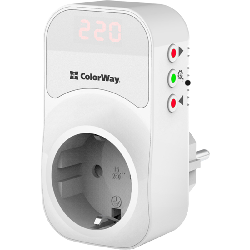 Реле напруги COLORWAY DS1 16A/3680W White (CW-VR16-01D) Реле напруги COLORWAY DS1 16A/3680W White (CW-VR16-01D)