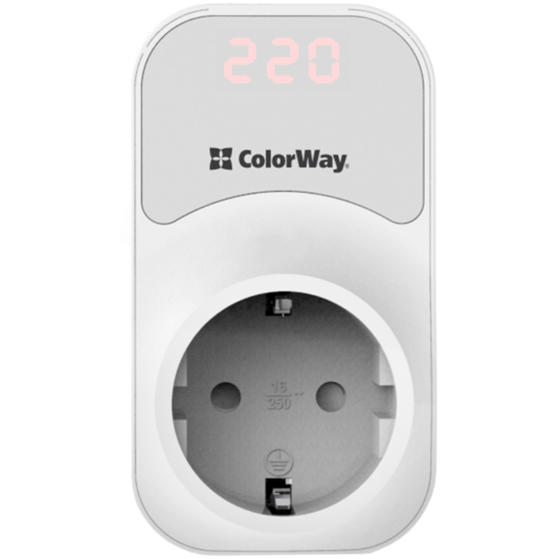 Реле напруги COLORWAY DS1 16A/3680W White (CW-VR16-01D) Встановлення у розетку