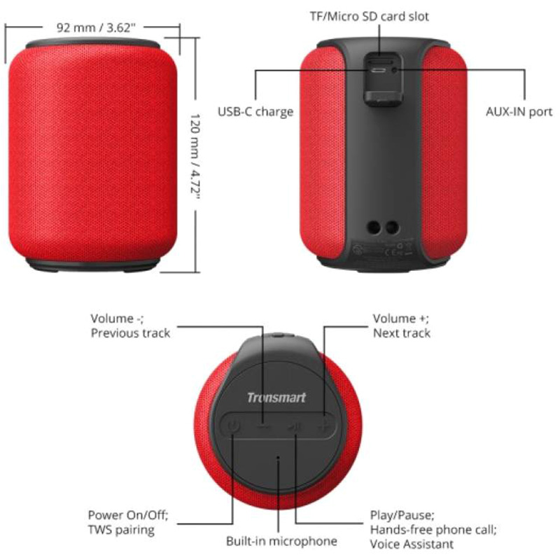 Портативная акустика TRONSMART Element T6 Mini Red (366158) Формат 1.0