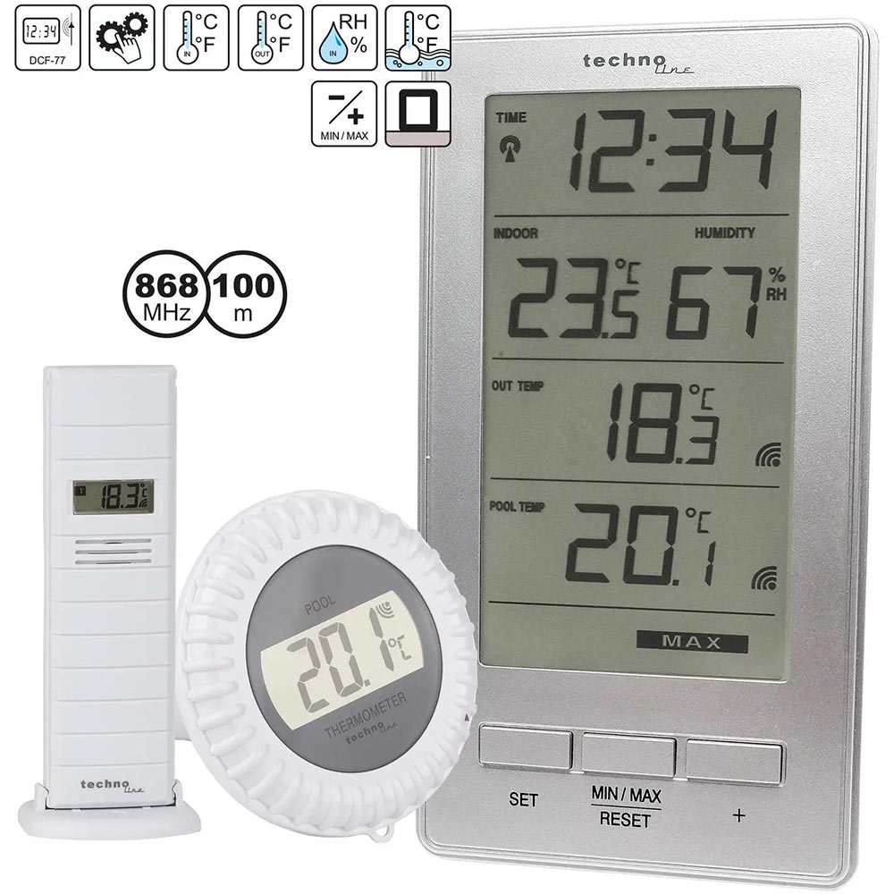 Метеостанція TECHNOLINE WS9069 IT Silver (WS9069) Вбудовані пристрої гігрометр