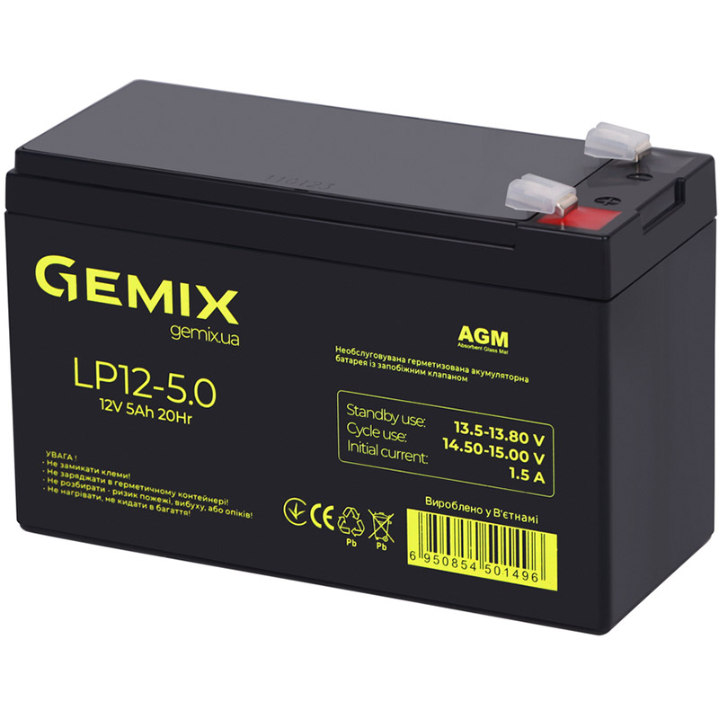 Акумулятор GEMIX 12V 5Ah AGM Black (LP12-5.0)