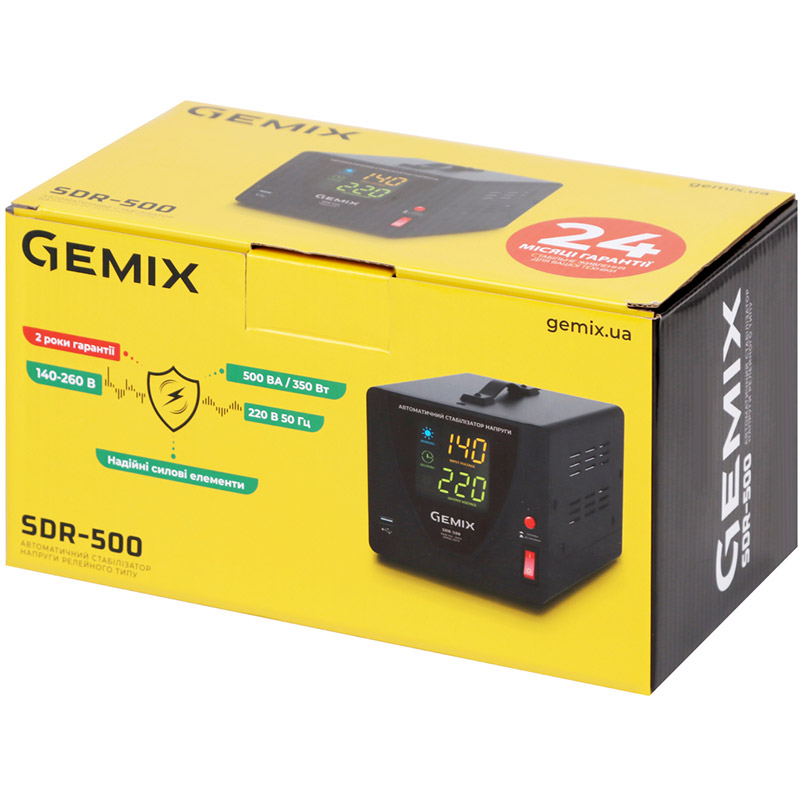 Стабілізатор напруги GEMIX SDR-500 350Вт Кількість фаз 1