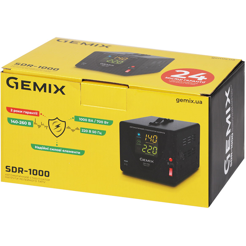 Стабілізатор напруги GEMIX SDR-1000 700Вт Кількість фаз 1