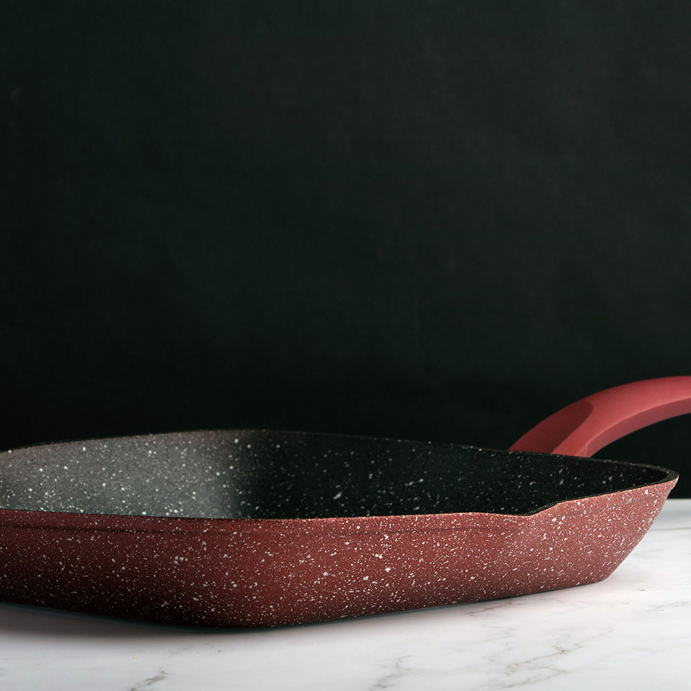 Сковорода-гриль PEPPER Cherry Lava-Stone 28x28 см Burgundy (PR-2110-28) Кришка без кришки
