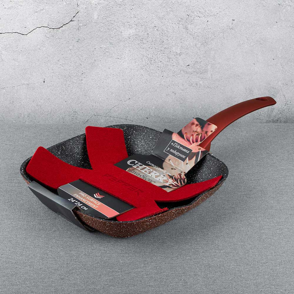 Сковорода-гриль PEPPER Cherry Lava-Stone 24x24 см Burgundy (PR-2110-24) Діаметр 24