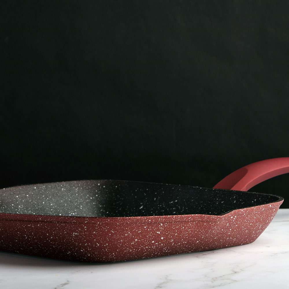 Сковорода-гриль PEPPER Cherry Lava-Stone 24x24 см Burgundy (PR-2110-24) Кришка без кришки