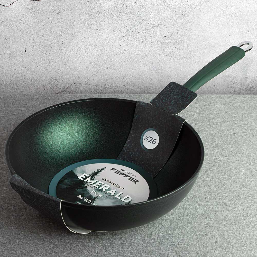 Сковорода Вок PEPPER Emerald 26cм Green (PR-2108-26) Высота борта 8