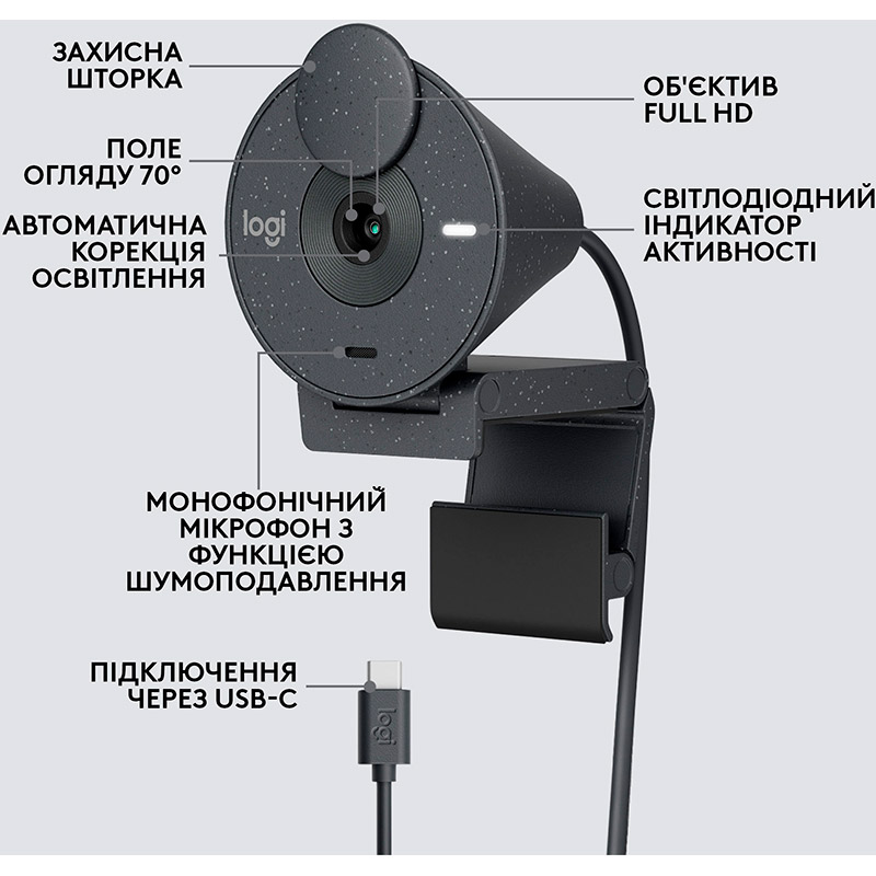 Заказать Web-камера LOGITECH BRIO 300 FHD Graphite (960-001436)