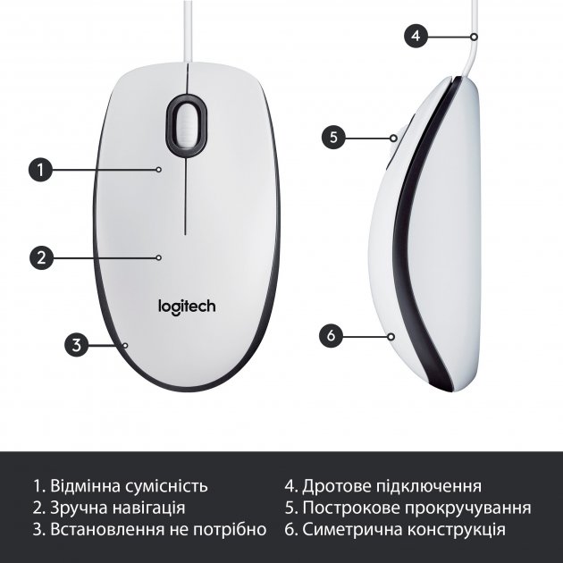 Зовнішній вигляд Миша LOGITECH M100 USB White (910-006764)