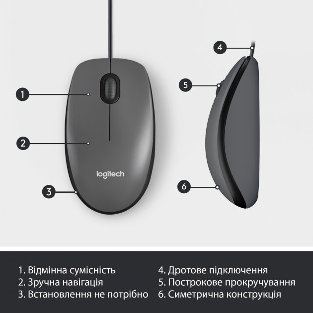 Зовнішній вигляд Миша LOGITECH M100 USB Black (910-006652)