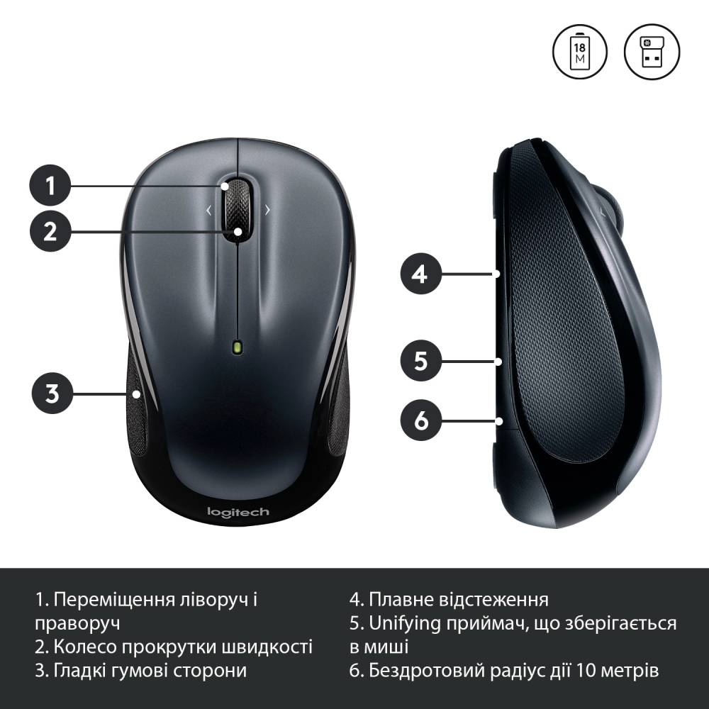 Замовити Миша LOGITECH M325s Wireless Dark Silver (910-006812)