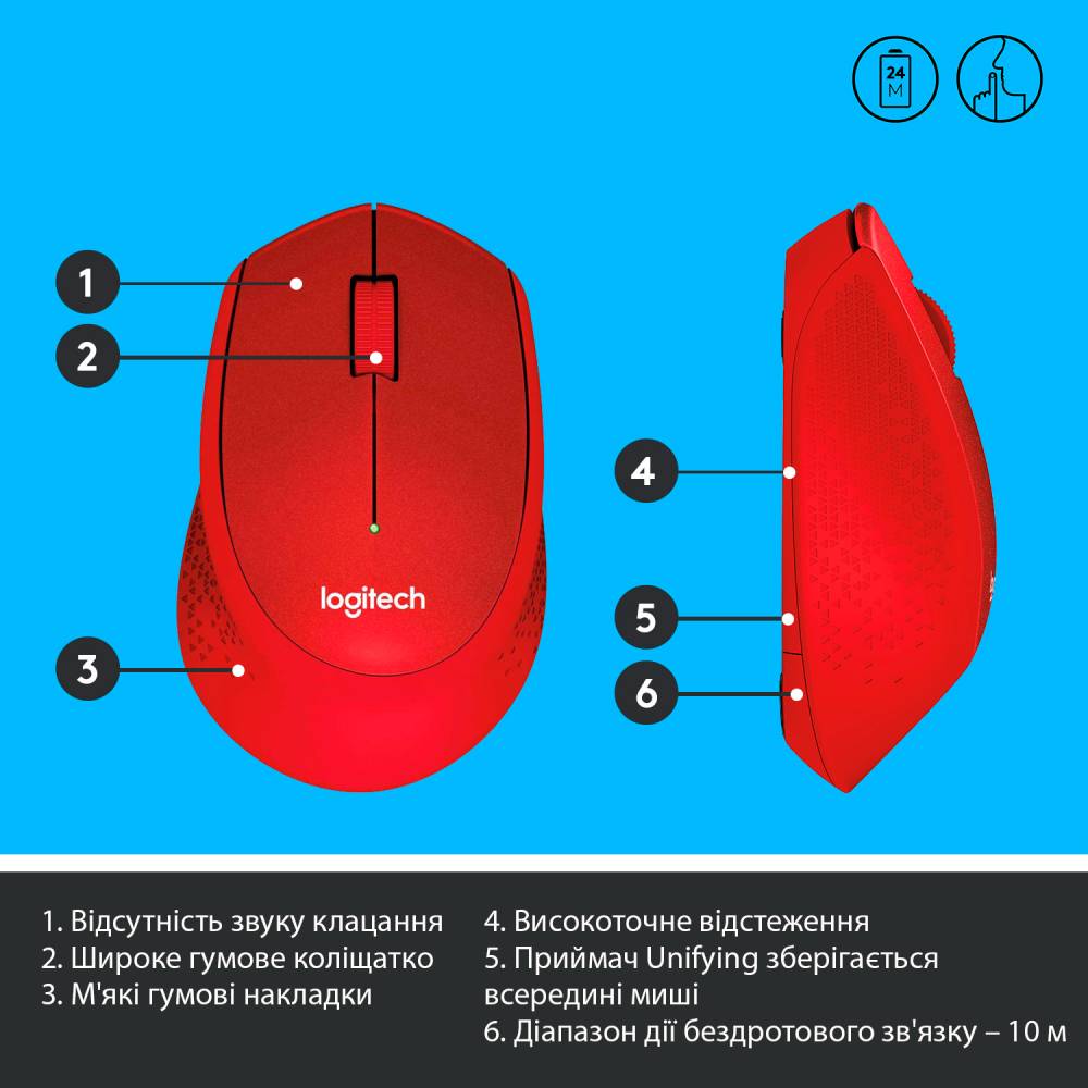 Зовнішній вигляд Миша LOGITECH M330 Red (910-004911)