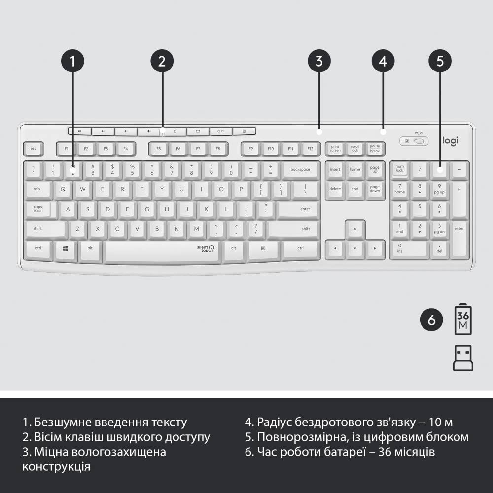 Фото Комплект LOGITECH MK295 Silent Wireless Combo US Off-White (920-009824)