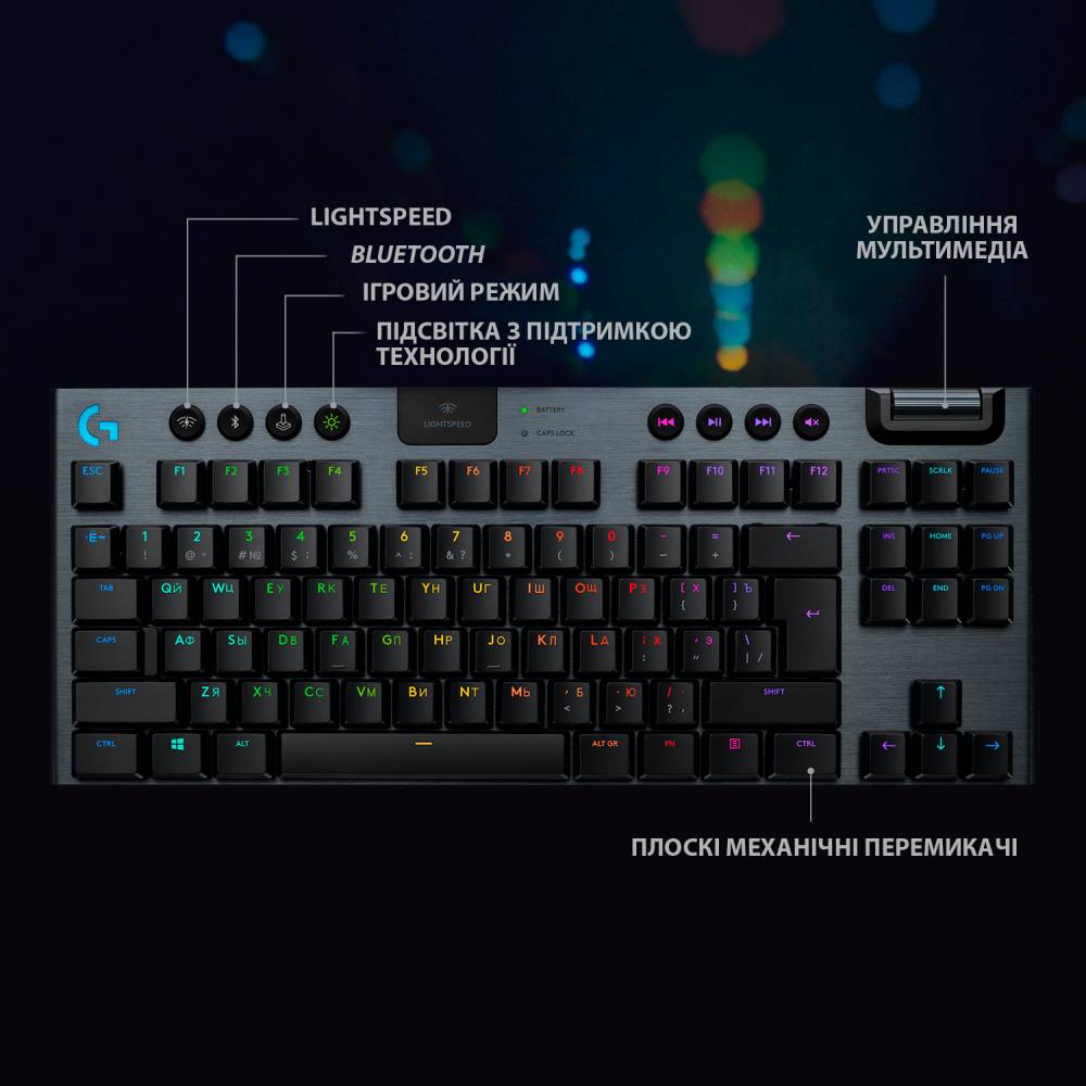 Заказать Клавиатура LOGITECH G915 TKL Tenkeyless LIGHTSPEED Wireless RGB Gaming Clicky US Carbon (920-009503)