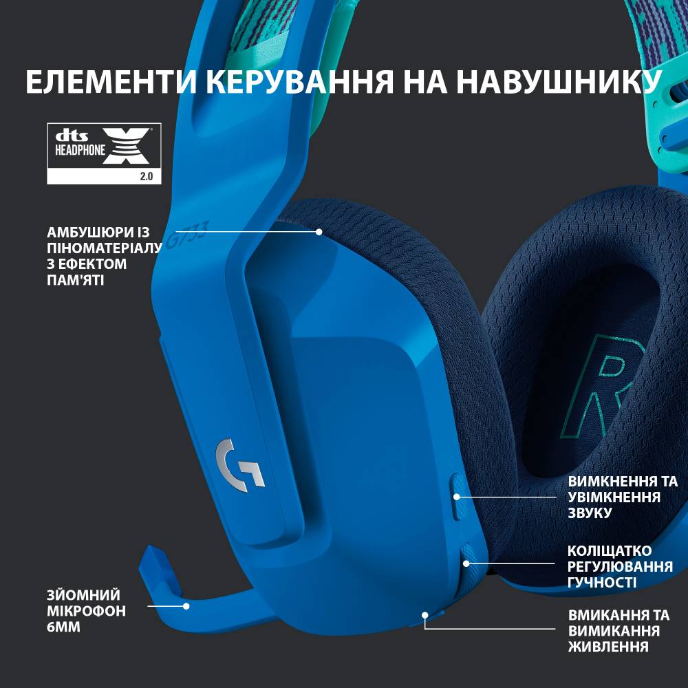 Фото Гарнитура LOGITECH G733 LIGHTSPEED Wireless RGB BLUE (981-000943)