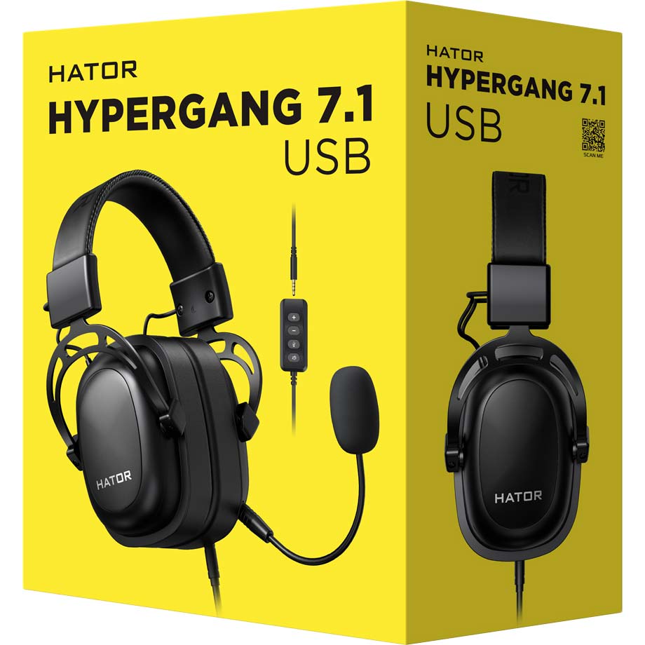 Внешний вид Гарнитура Hator Hypergang 7.1 USB Black (HTA-840)