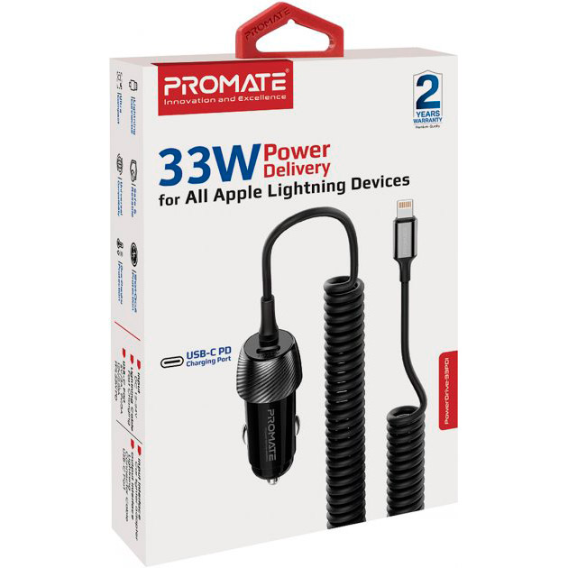Зовнішній вигляд Автомобільний зарядний пристрій PROMATE PowerDrive-33PDI Black (powerdrive-33pdi.black)