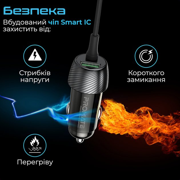 Зовнішній вигляд Автомобільний зарядний пристрій PROMATE PowerDrive-33PDCi Black (powerdrive-33pdci.black)